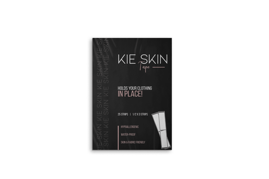 Kie Skin Tape box with 25 double-sided clothing tape strips, hypoallergenic and water-proof